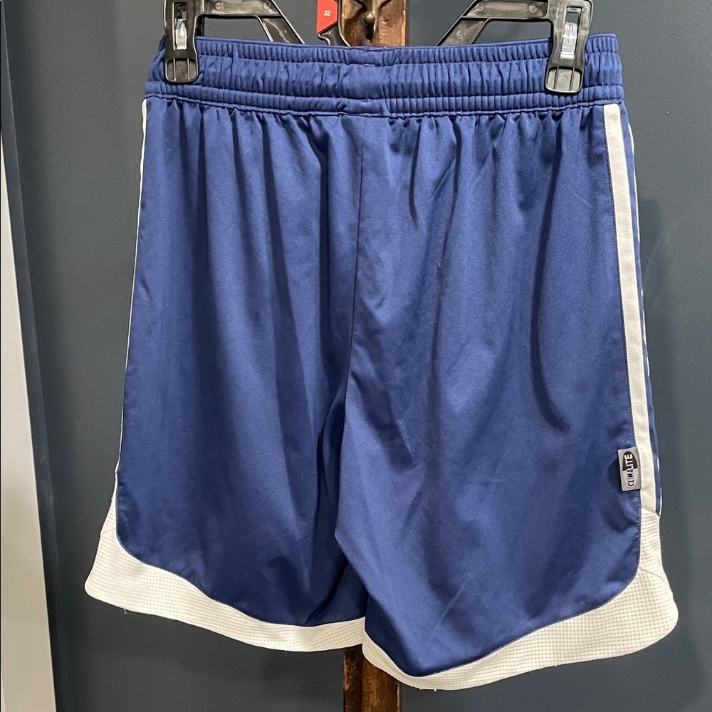 Adidas Navy Blue Shorts with White Stripes - Picture 2 of 3
